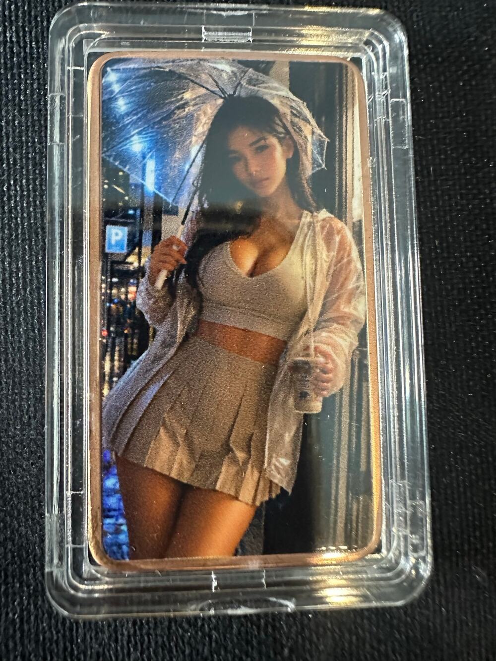 Collectible Art Bar Woman with Umbrella Nude Artwork on Reverse